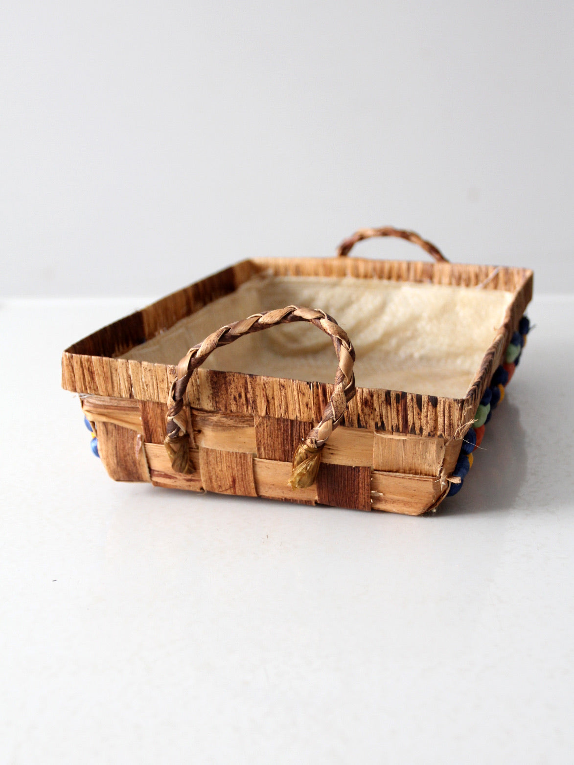 vintage raffia floral basket tray