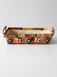 vintage raffia floral basket tray