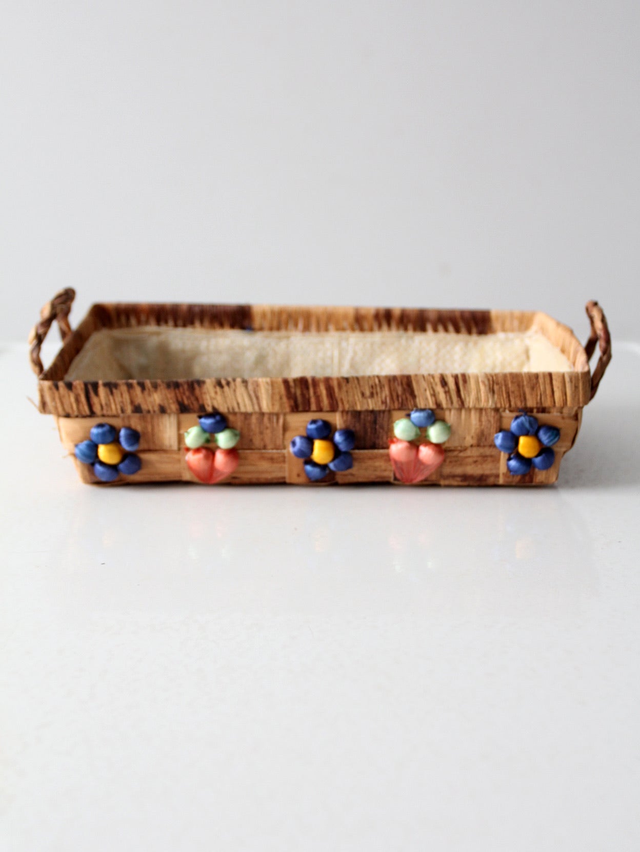 vintage raffia floral basket tray