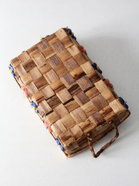 vintage raffia floral basket tray