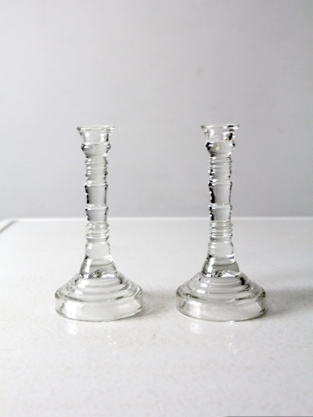 vintage Homco glass candlestick holders pair
