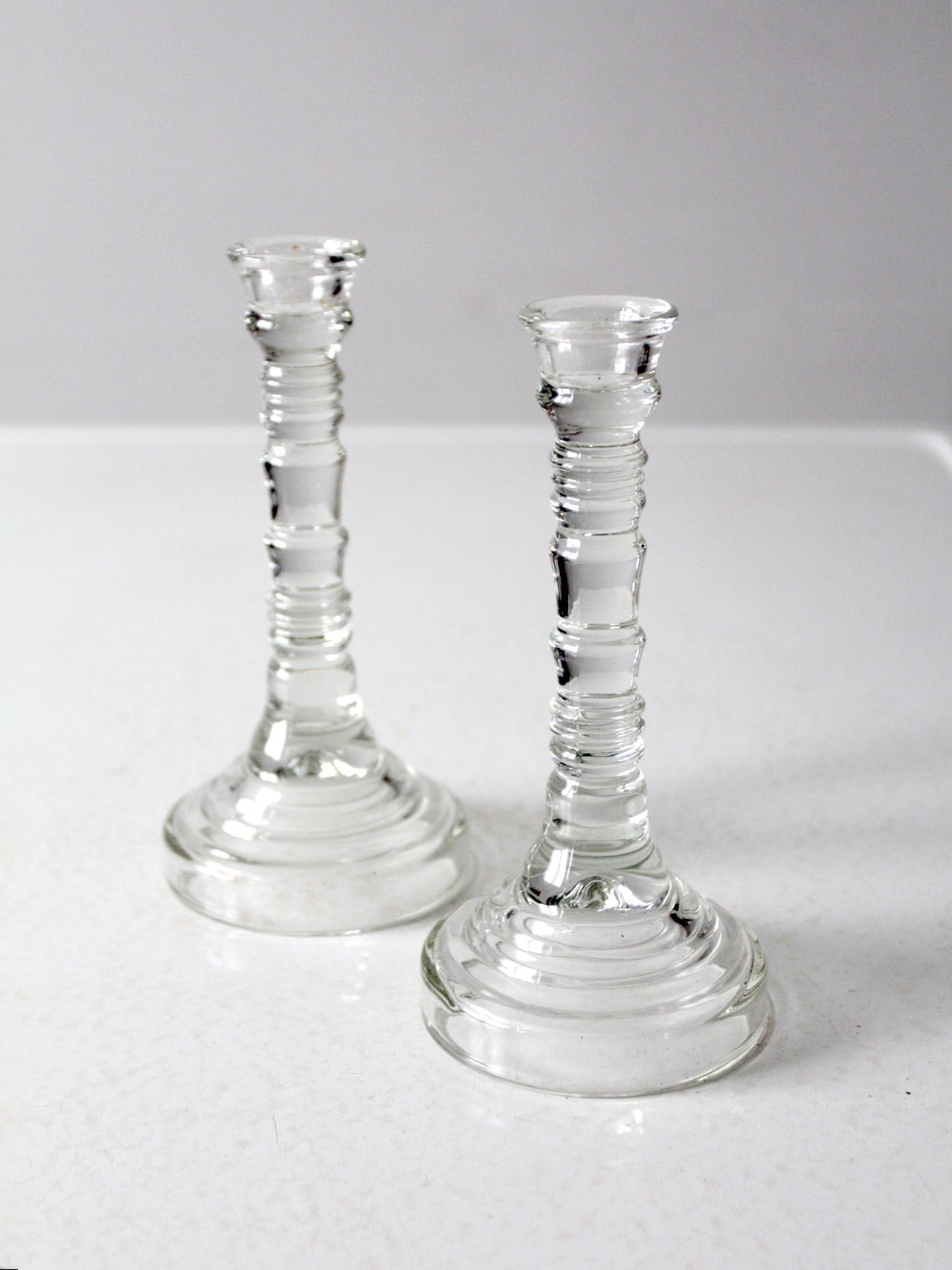 vintage Homco glass candlestick holders pair