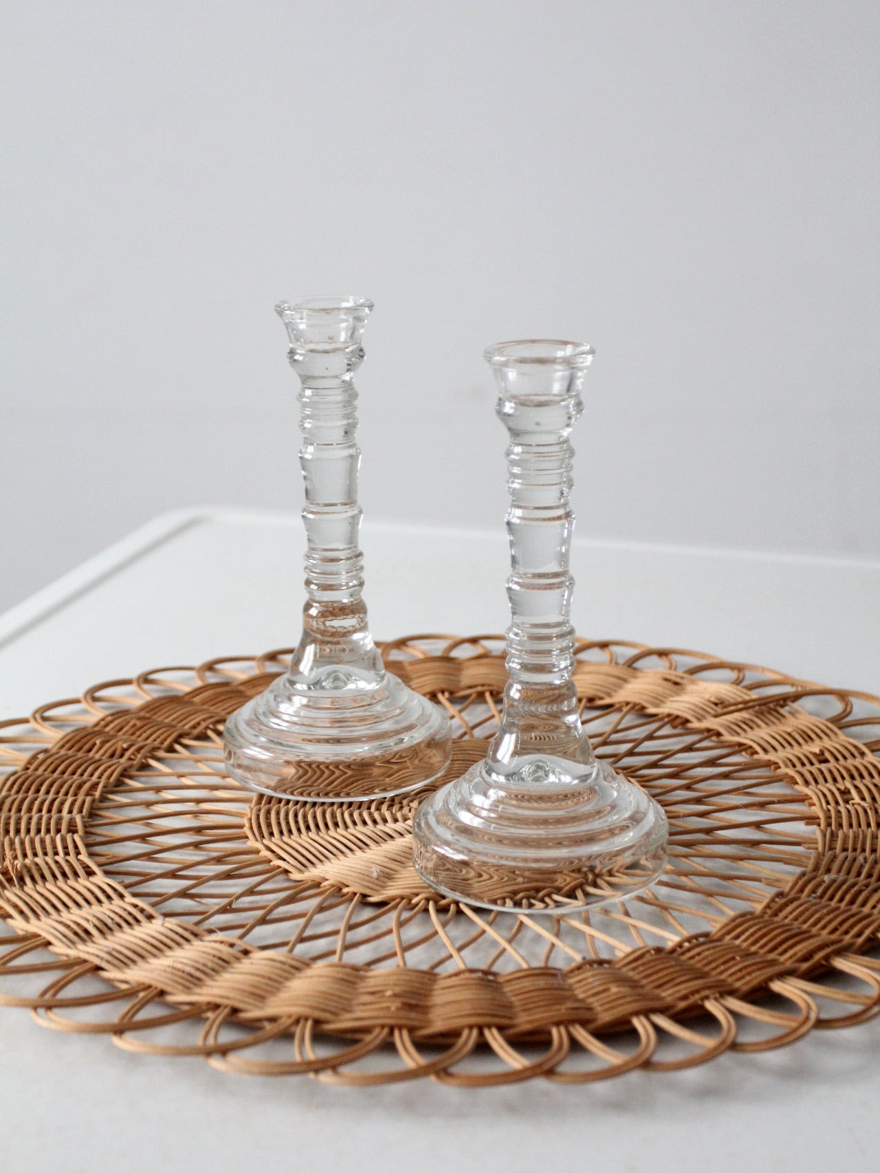 vintage Homco glass candlestick holders pair