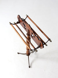 antique turned wood and iron towel stand