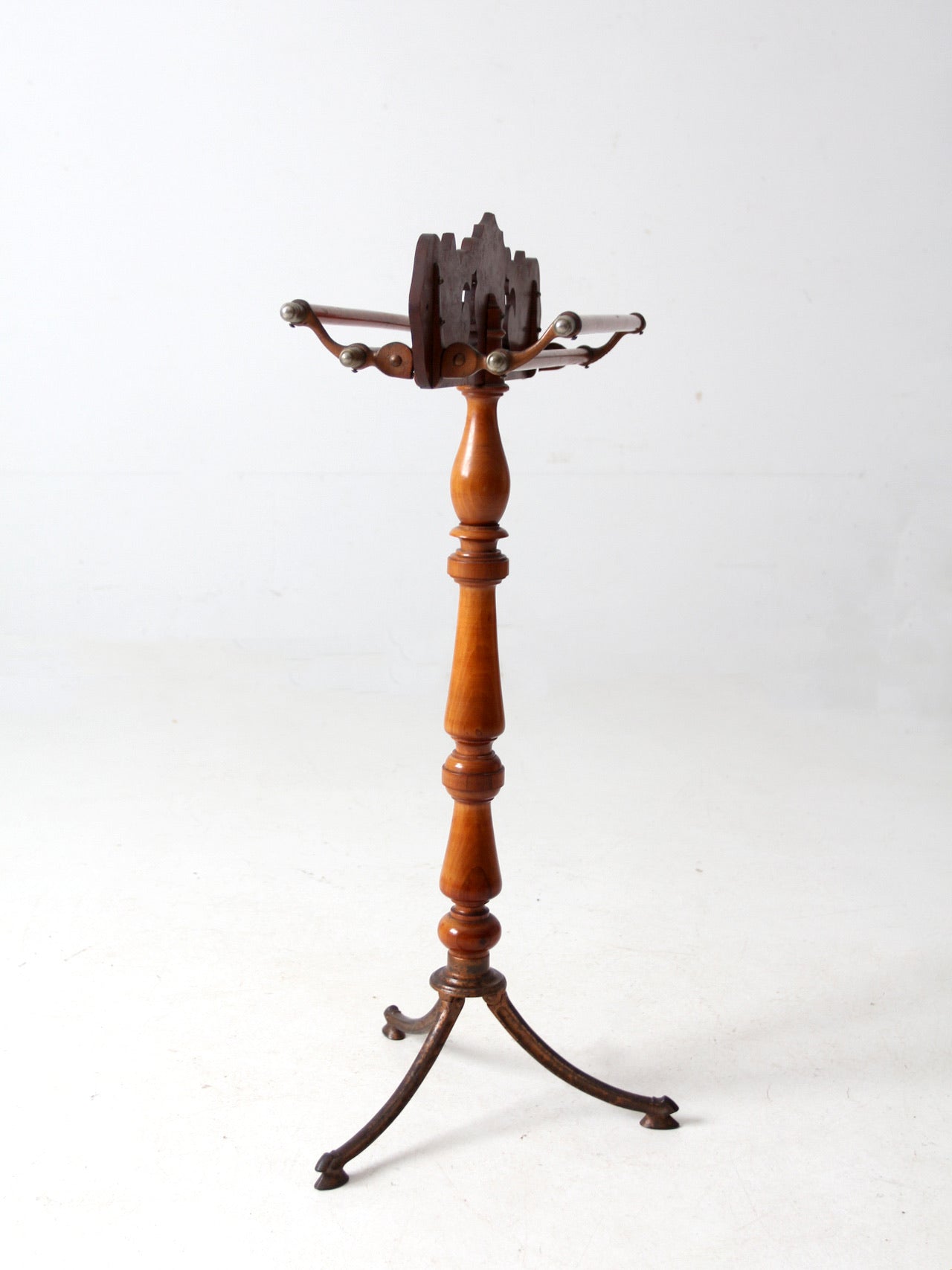 antique turned wood and iron towel stand