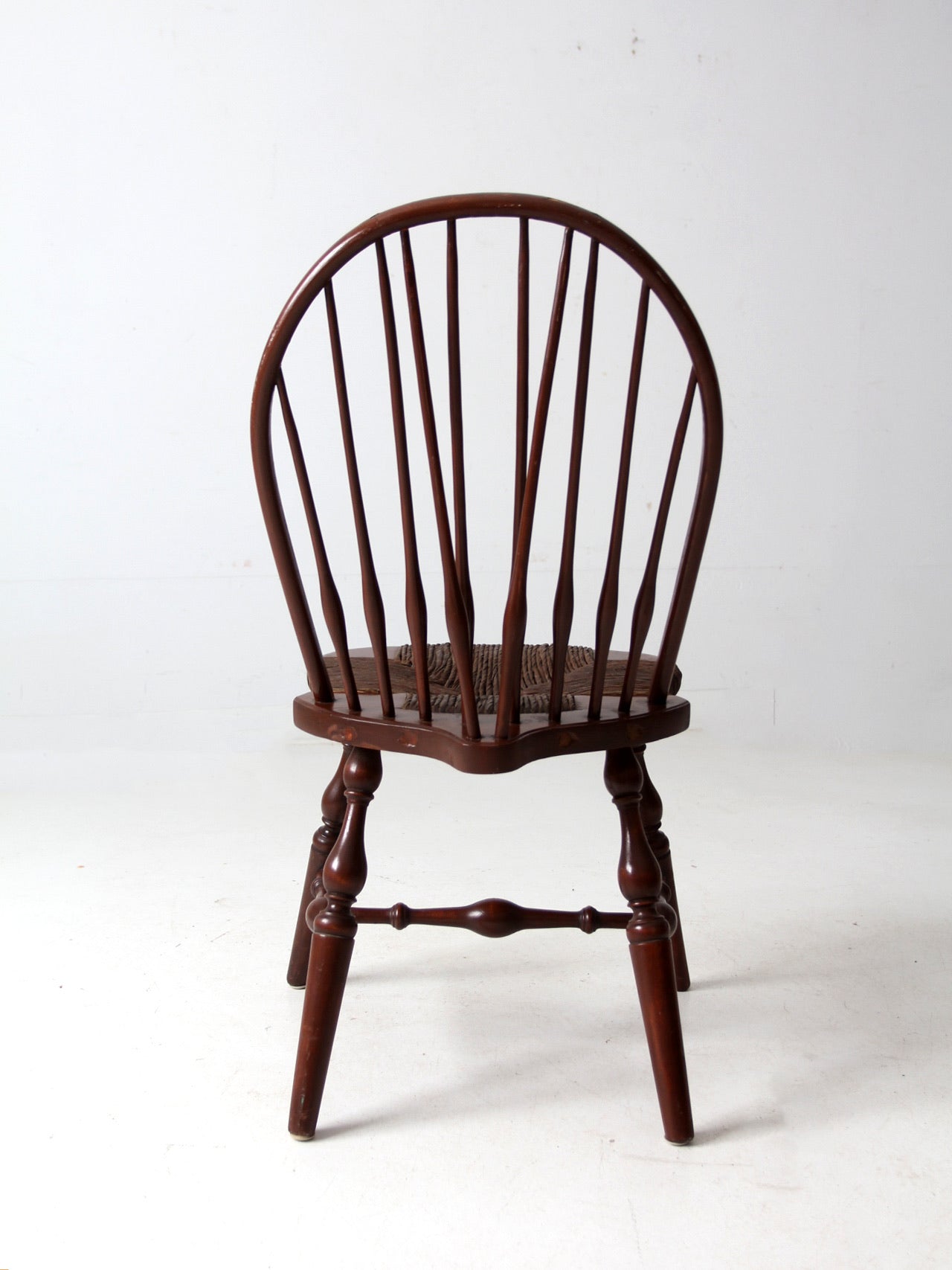 antique brace back Windsor chair with rush seat