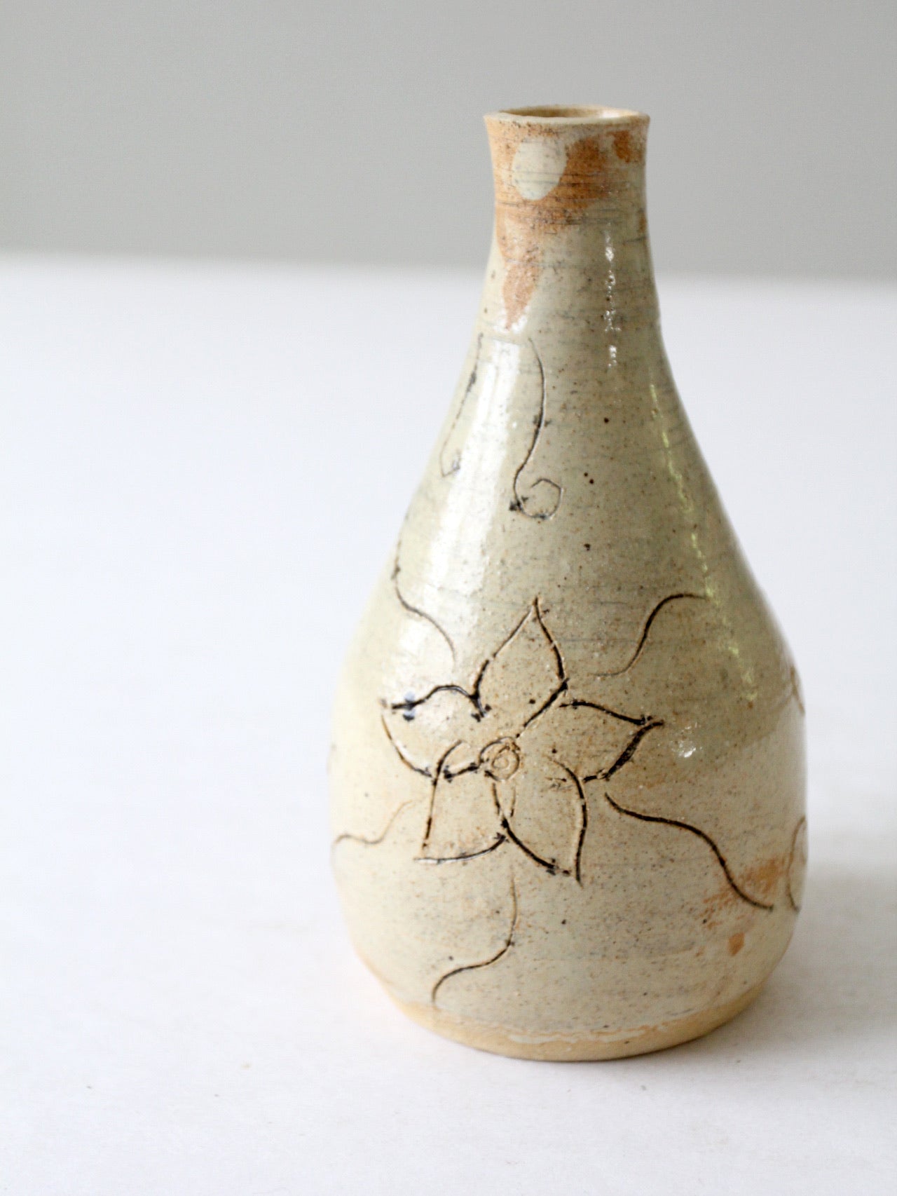 vintage etched studio pottery vase