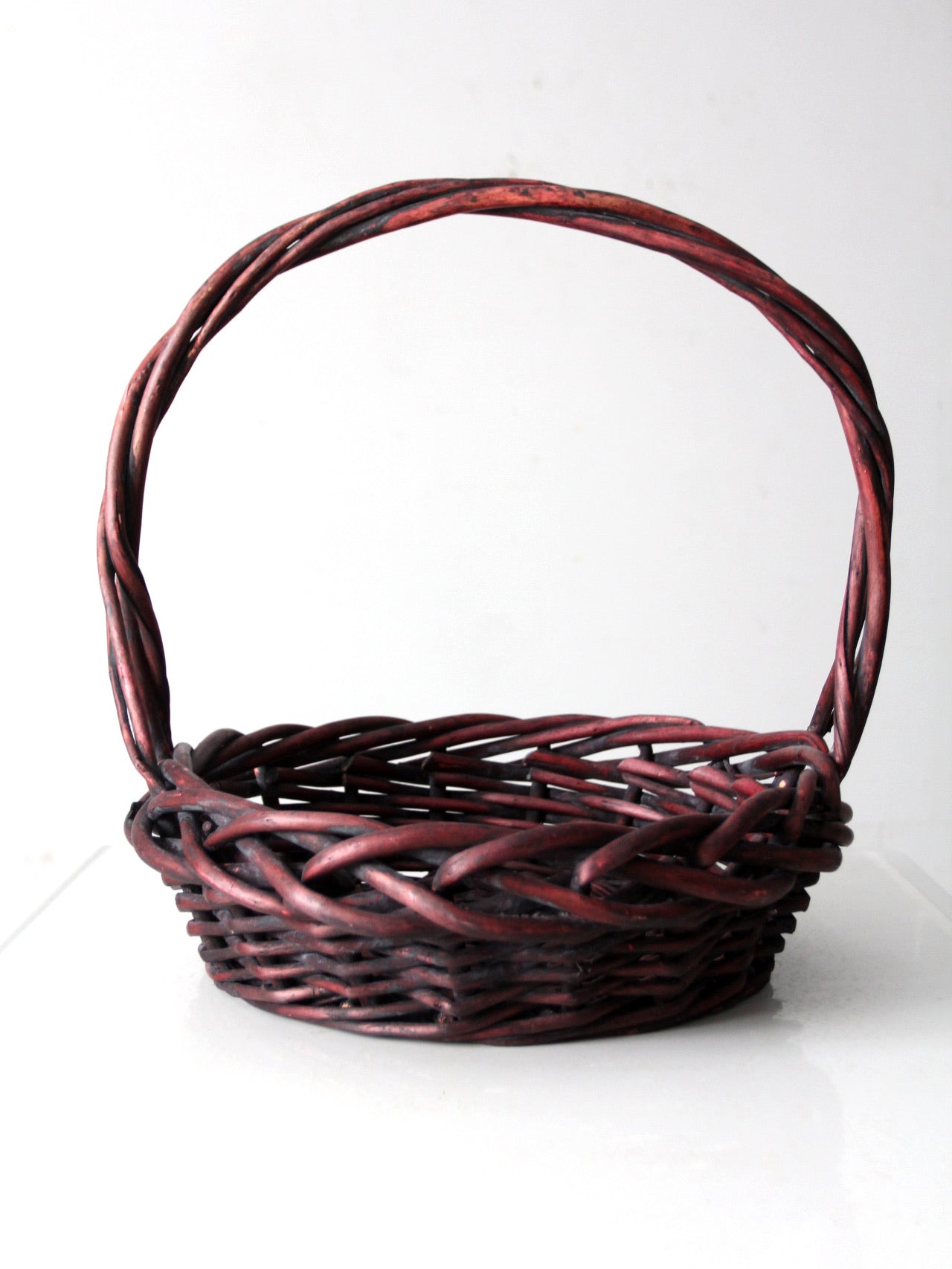 vintage burgundy woven basket