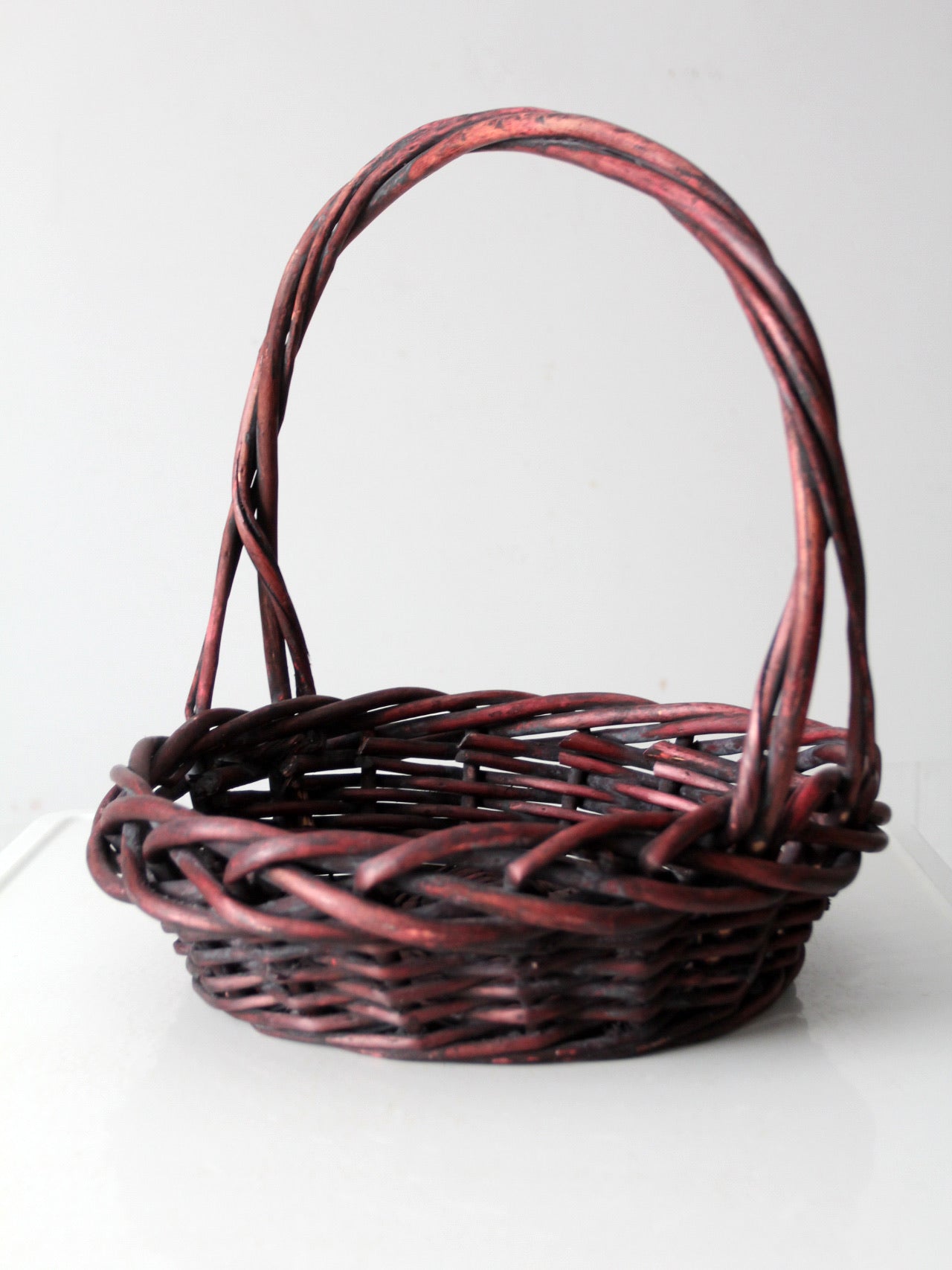 vintage burgundy woven basket