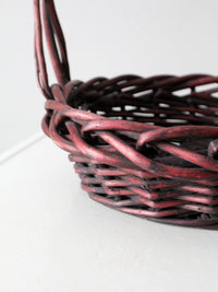 vintage burgundy woven basket