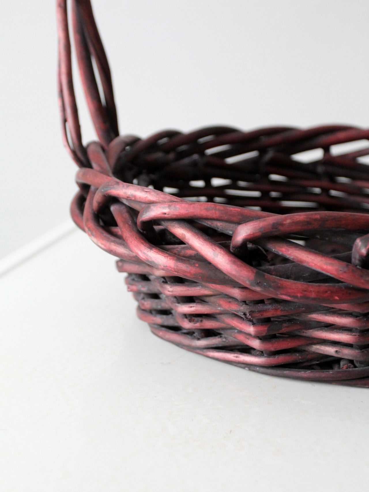 vintage burgundy woven basket