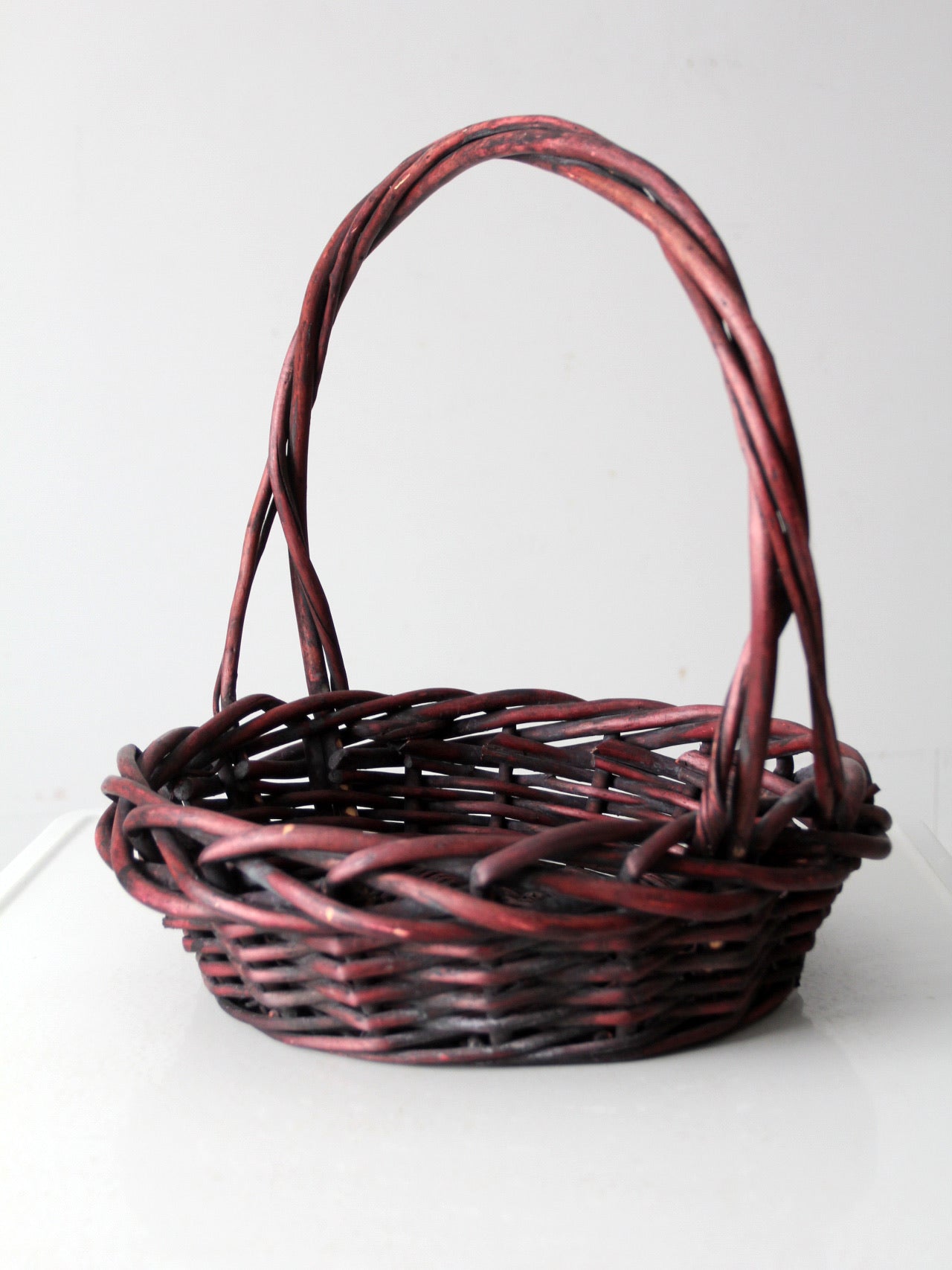 vintage burgundy woven basket