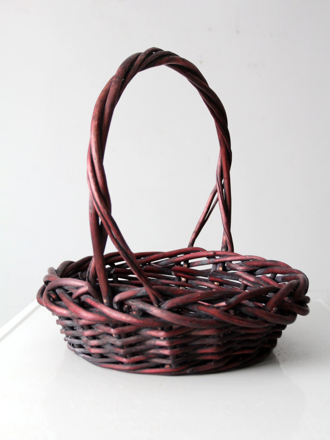 vintage burgundy woven basket