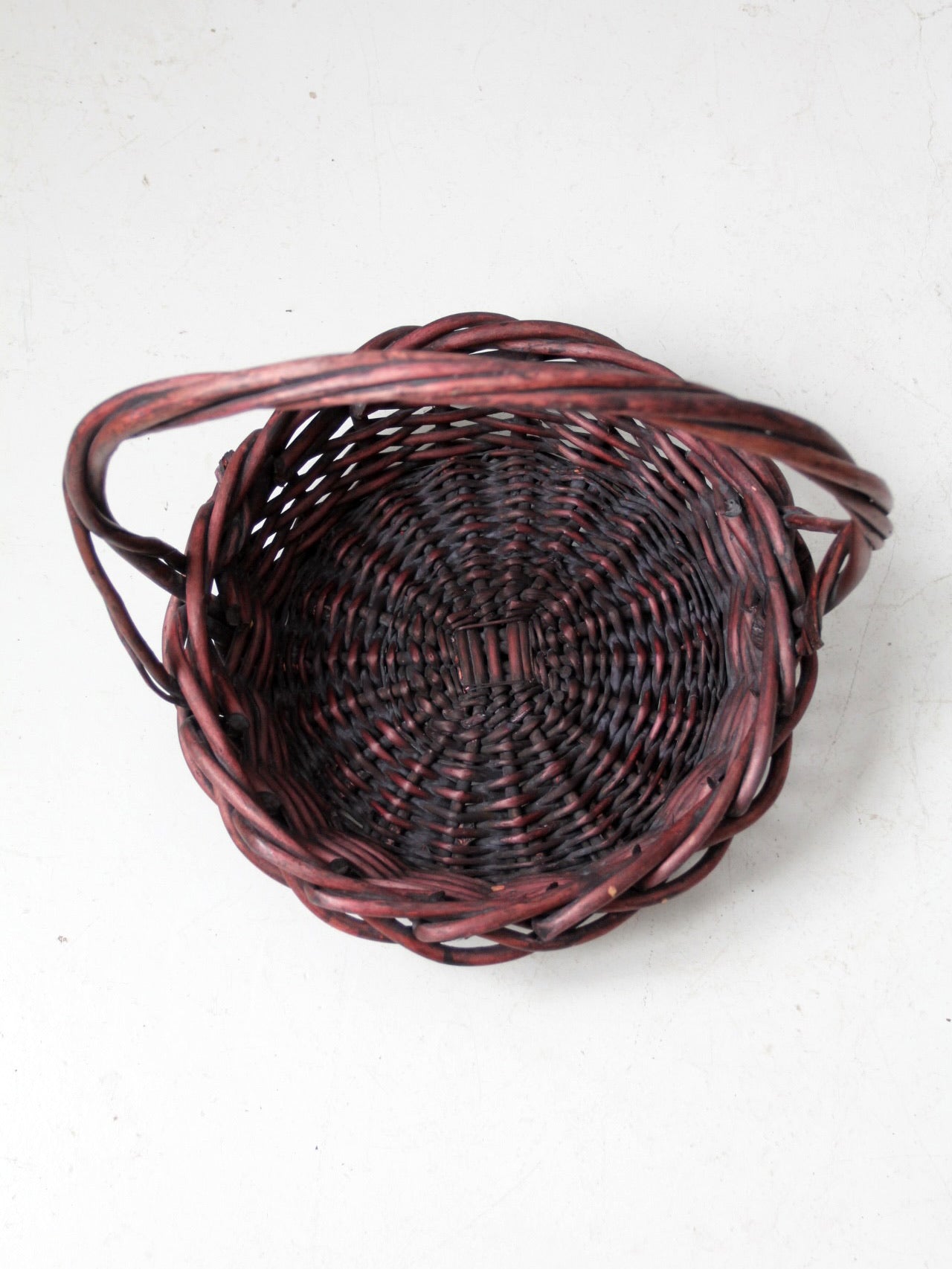 vintage burgundy woven basket