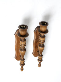 vintage wood candle sconces pair