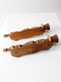 vintage wood candle sconces pair