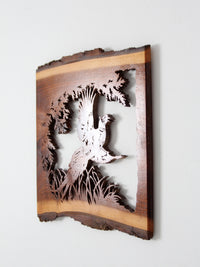 vintage pheasant wood art wall hanging