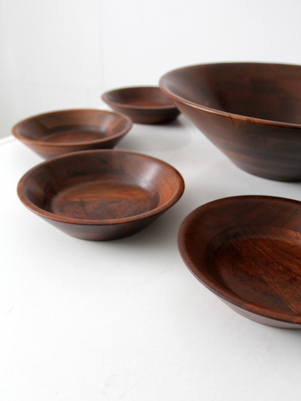mid-century walnut serving bowl set