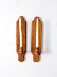 vintage wood candlestick wall sconces pair