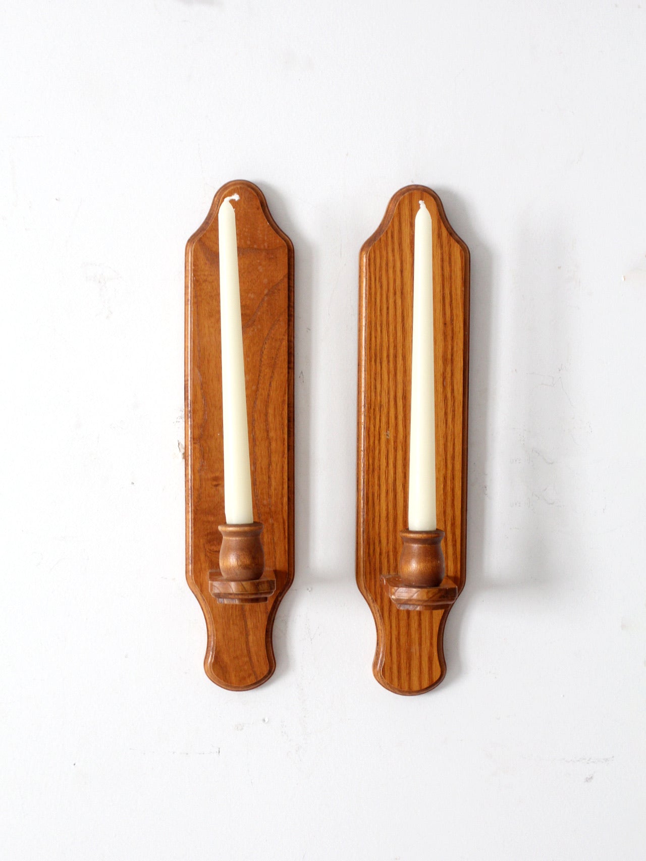 vintage wood candlestick wall sconces pair