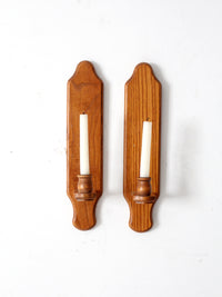 vintage wood candlestick wall sconces pair