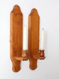 vintage wood candlestick wall sconces pair