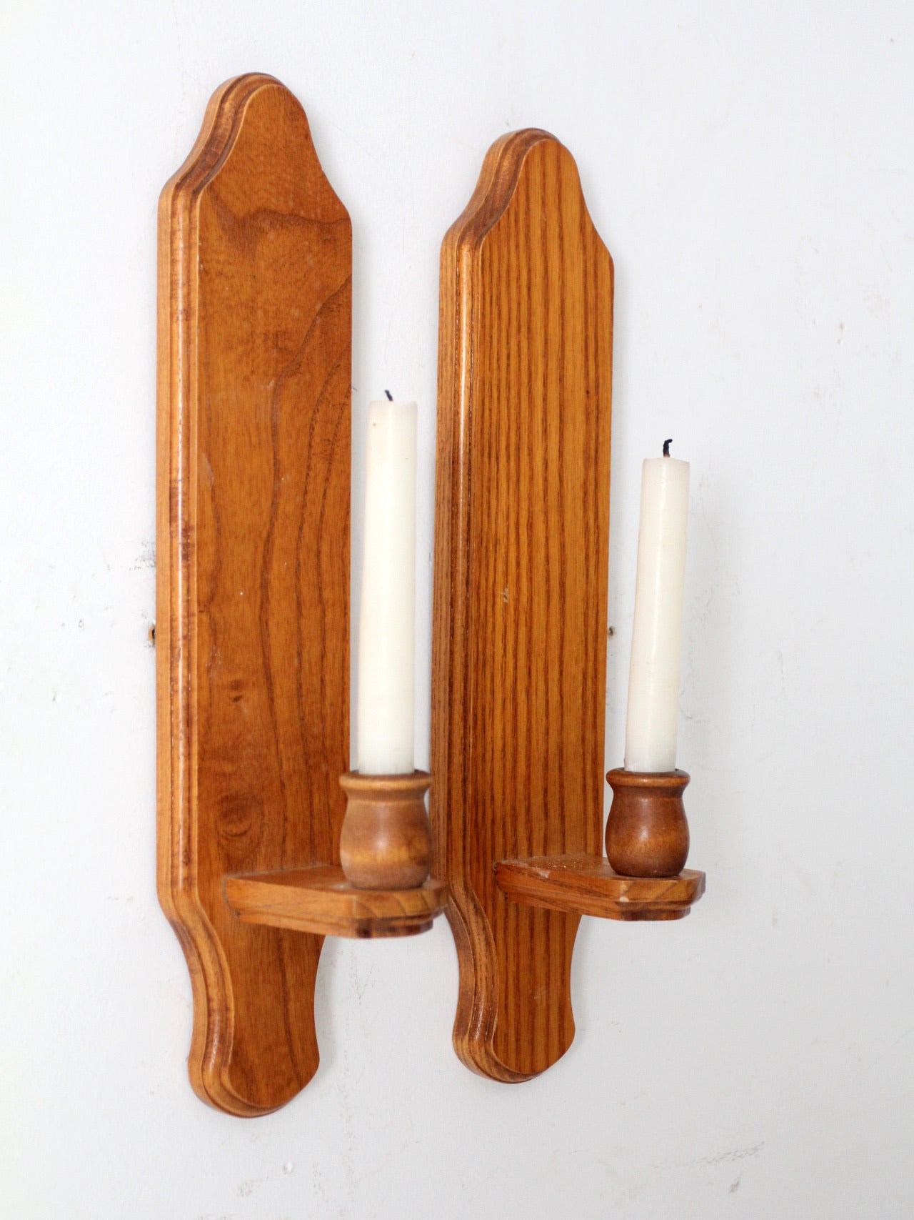 vintage wood candlestick wall sconces pair