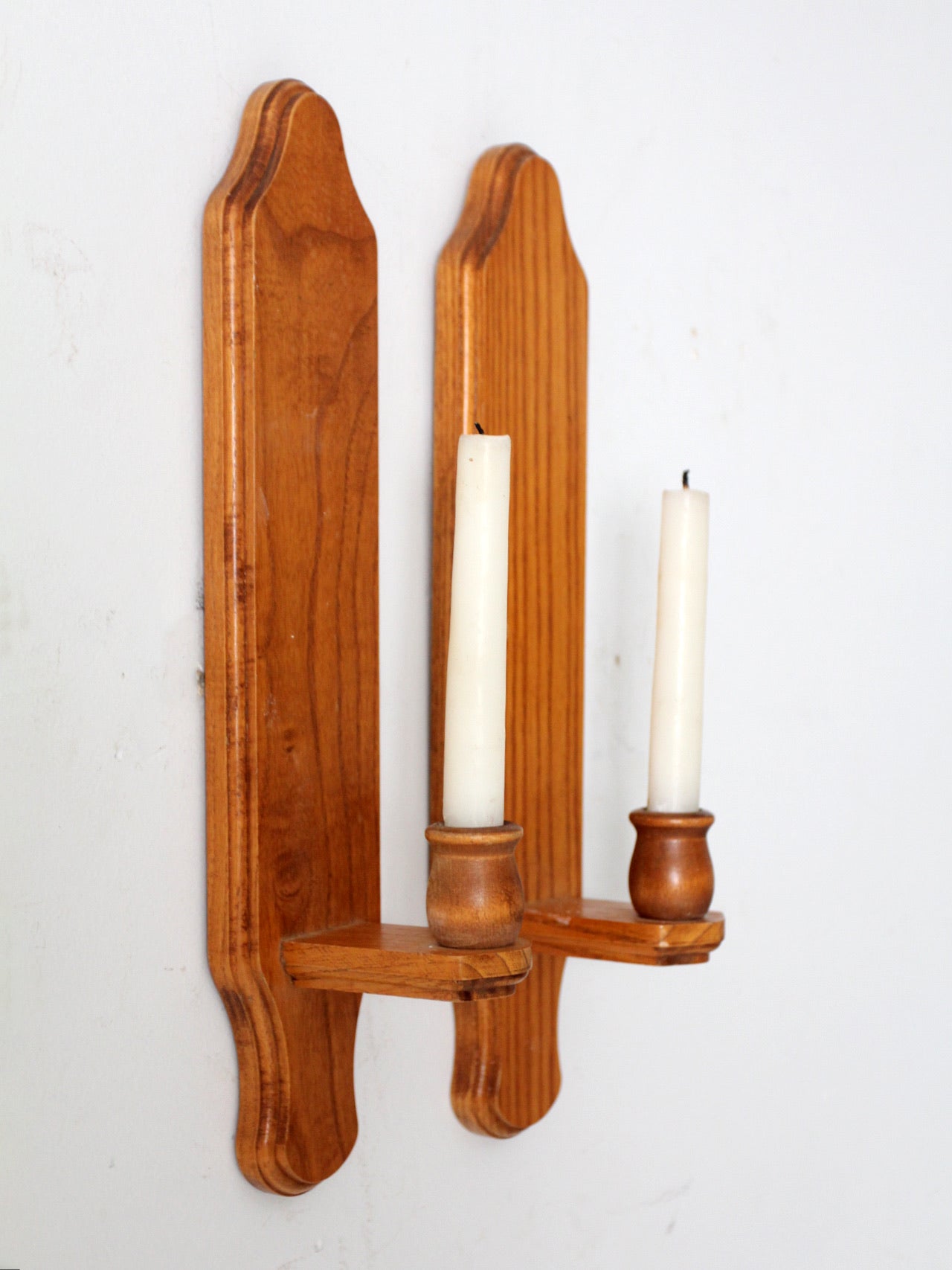vintage wood candlestick wall sconces pair