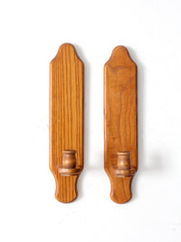 vintage wood candlestick wall sconces pair