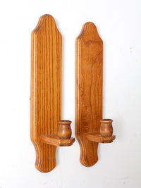 vintage wood candlestick wall sconces pair