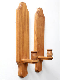 vintage wood candlestick wall sconces pair