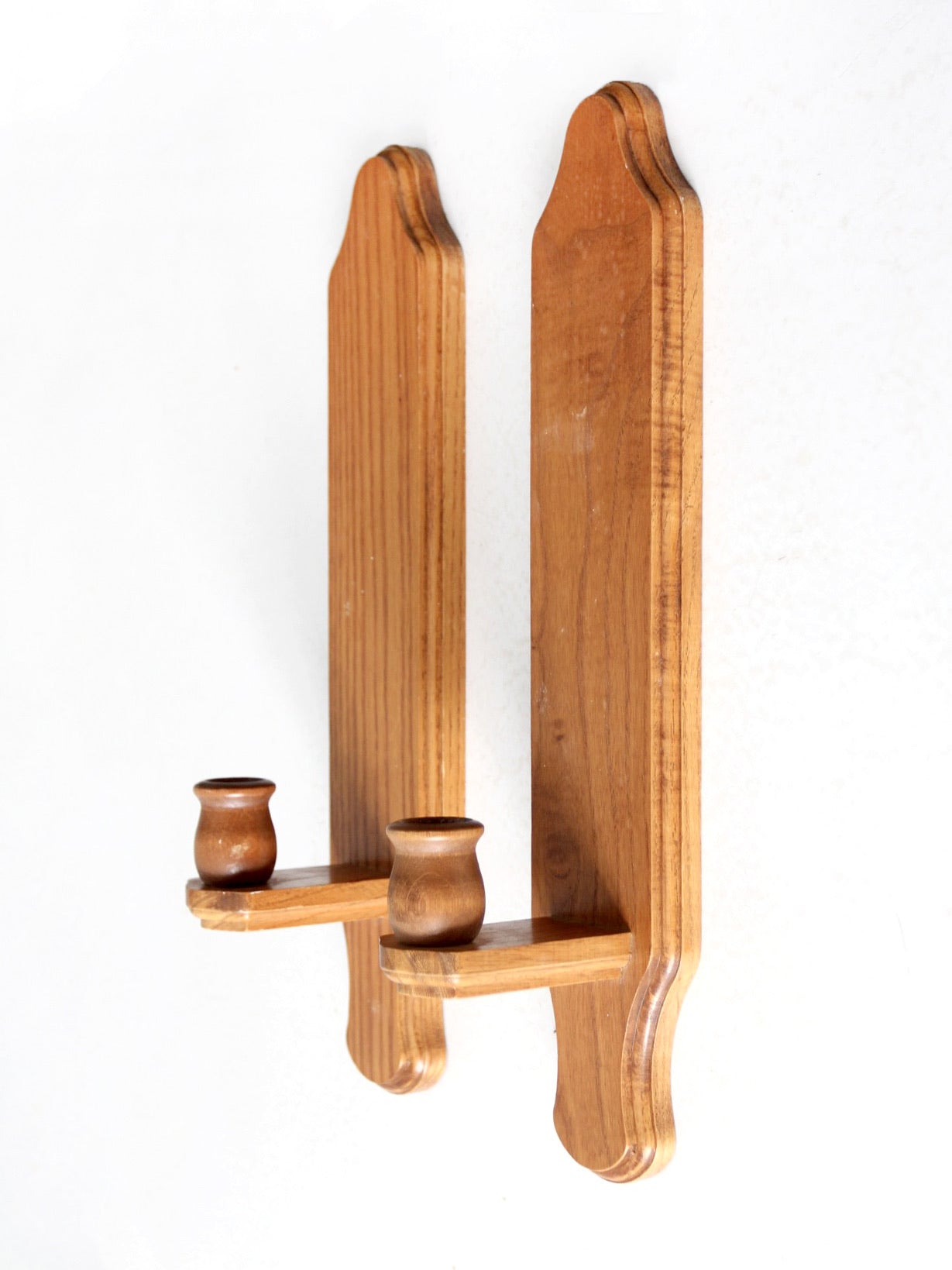 vintage wood candlestick wall sconces pair