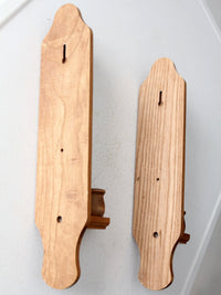 vintage wood candlestick wall sconces pair
