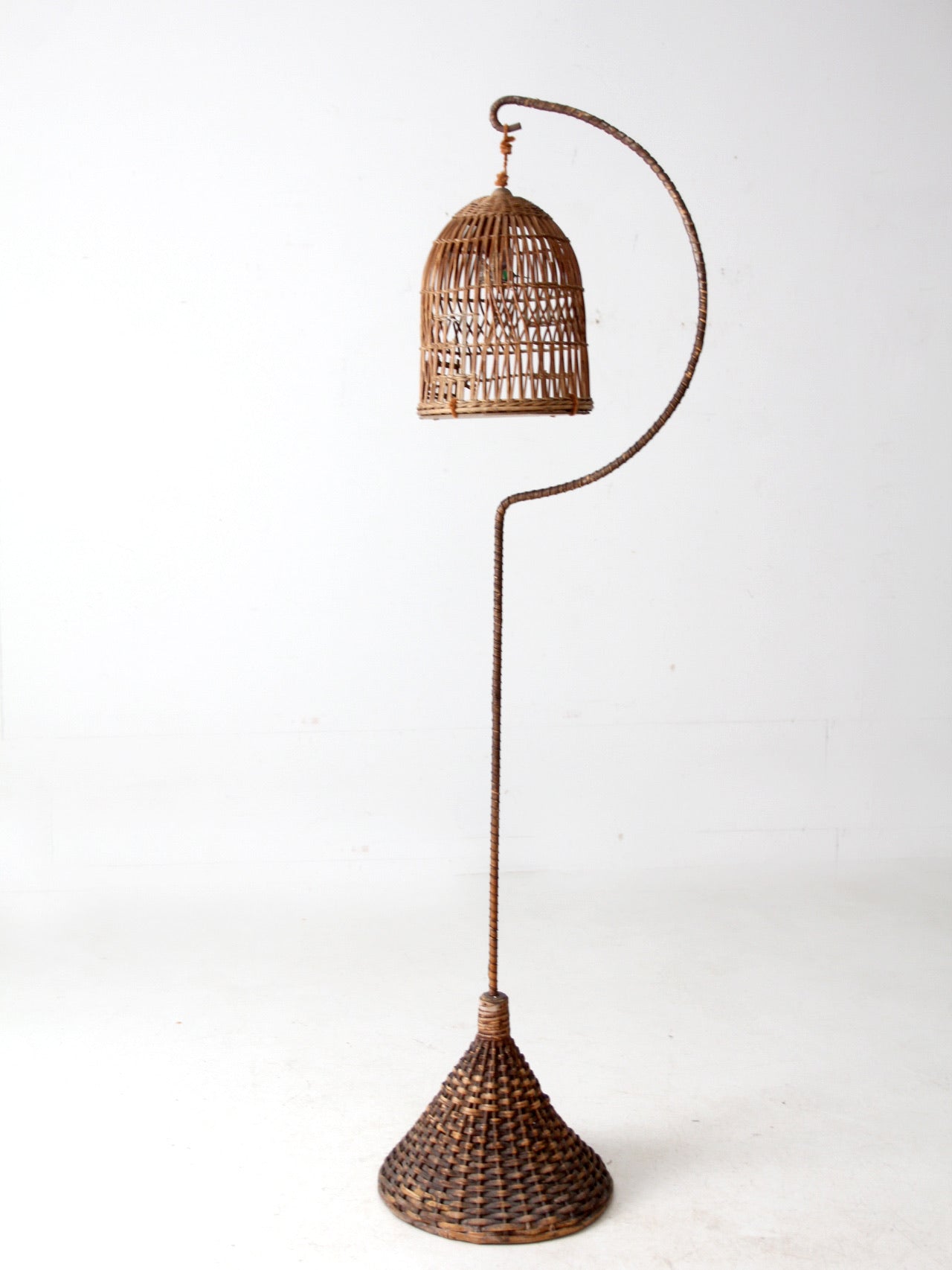 antique wicker bird cage and stand