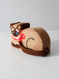 vintage needlepoint cat doorstop