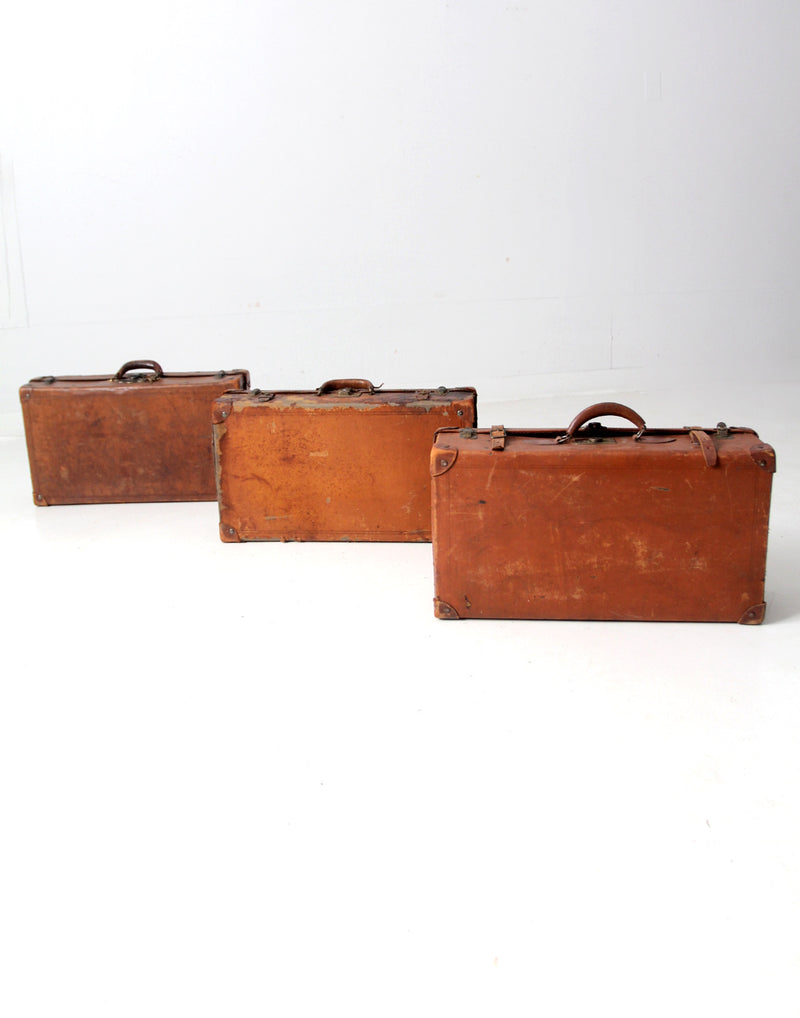 antique leather luggage set of 3