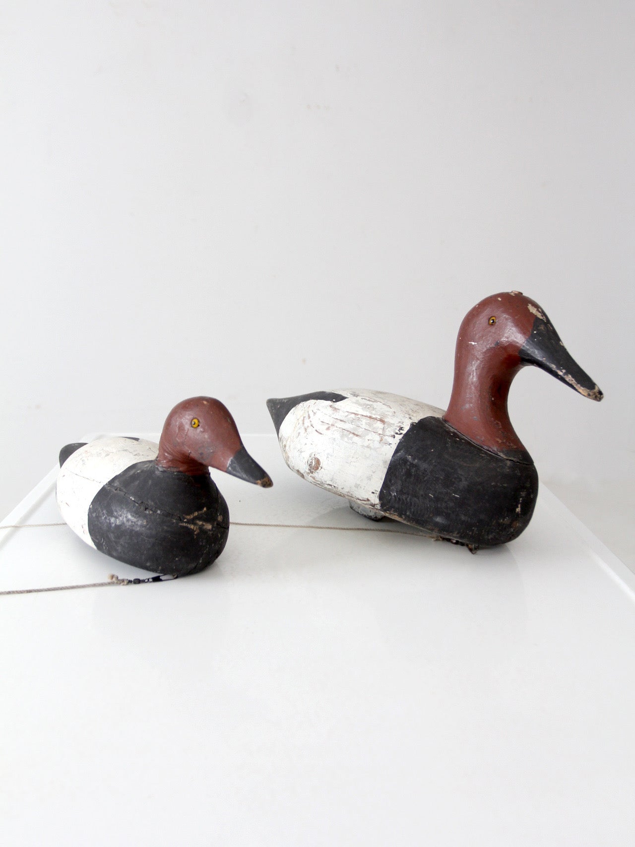 pair vintage wooden canvasback duck decoys