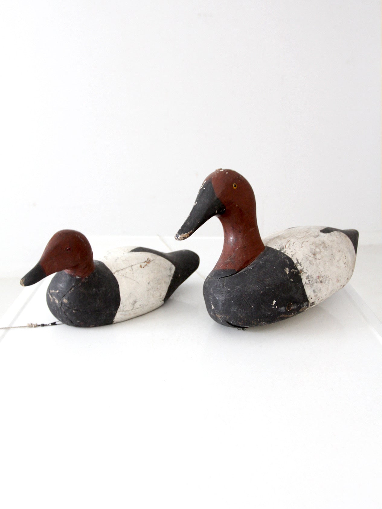 pair vintage wooden canvasback duck decoys