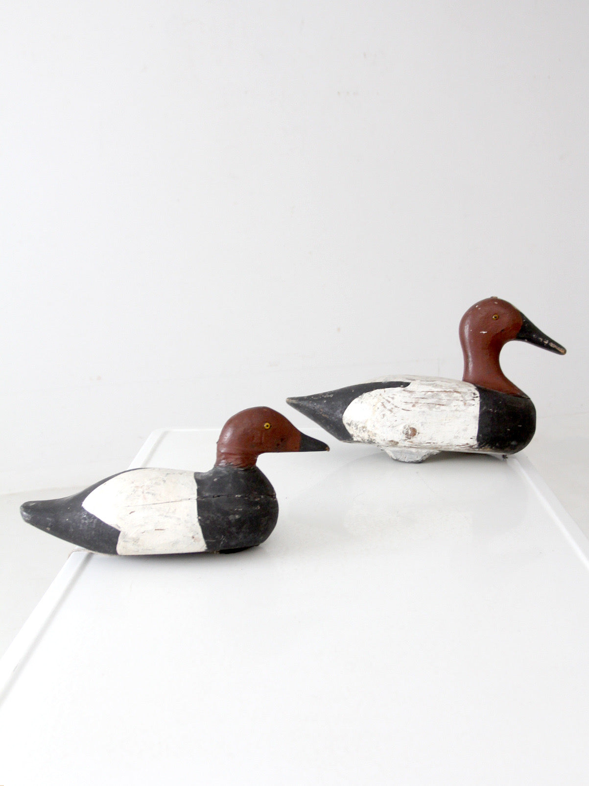 pair vintage wooden canvasback duck decoys
