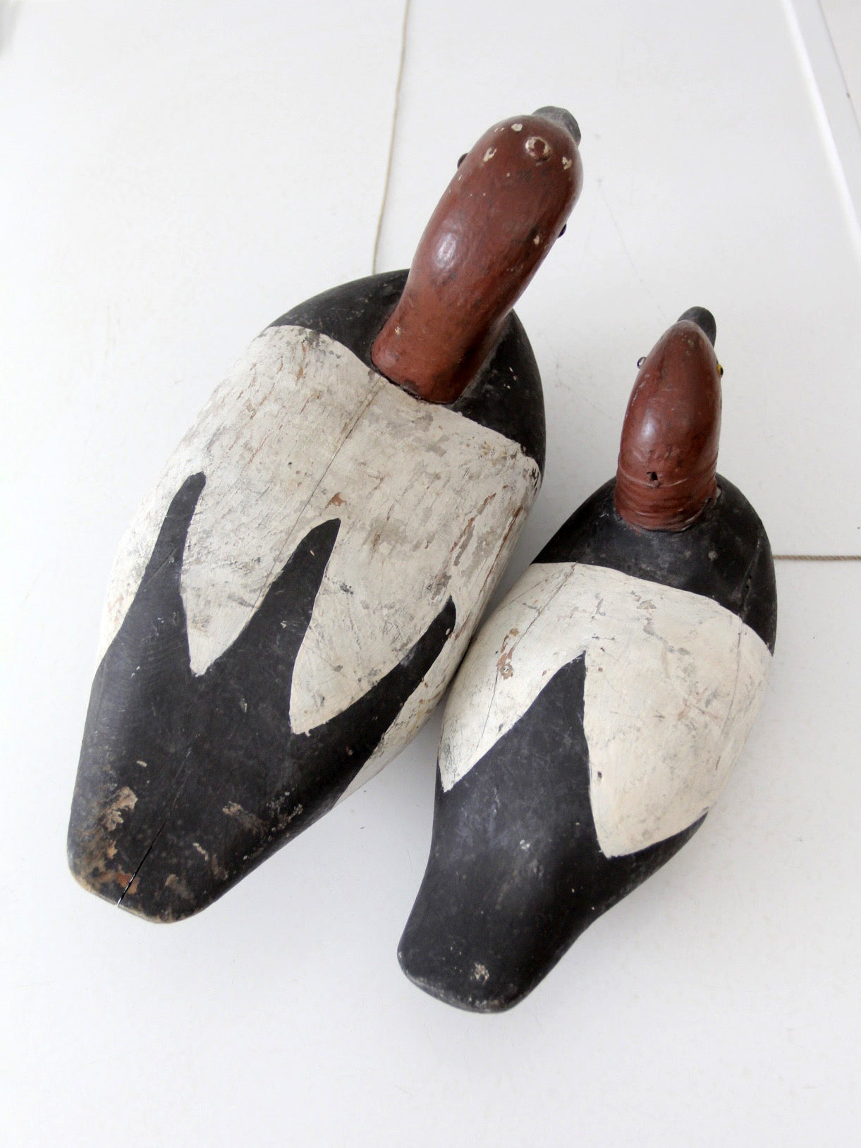 pair vintage wooden canvasback duck decoys