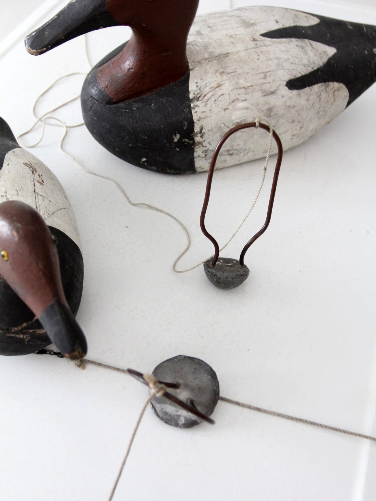 pair vintage wooden canvasback duck decoys