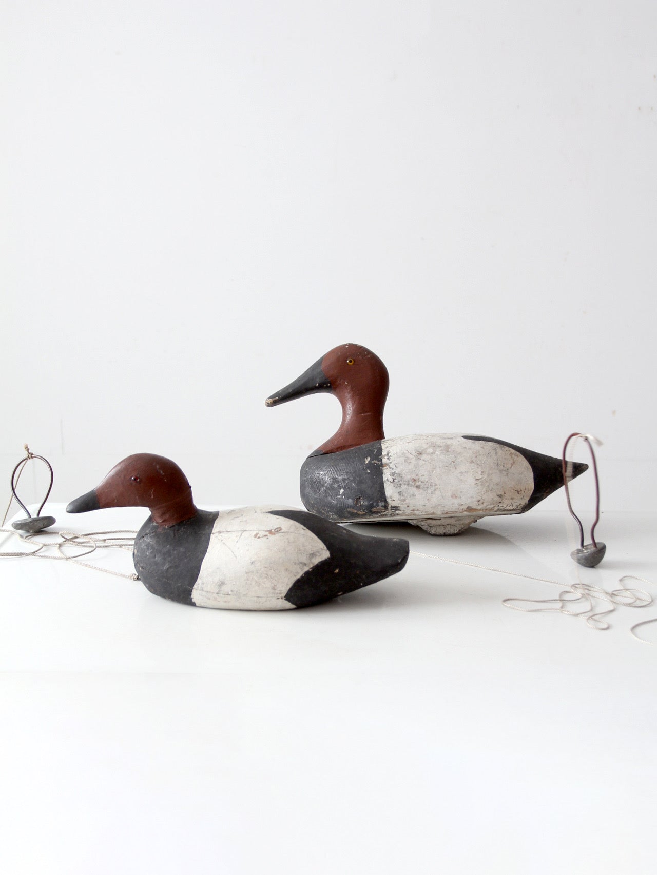 pair vintage wooden canvasback duck decoys