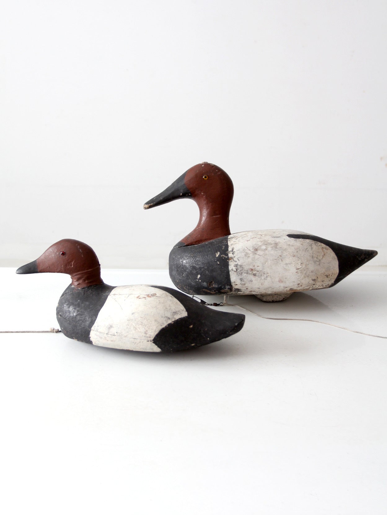 pair vintage wooden canvasback duck decoys