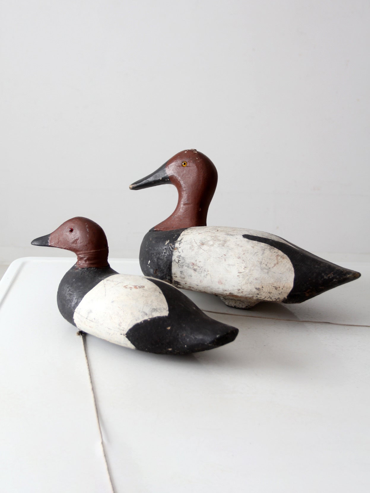 pair vintage wooden canvasback duck decoys