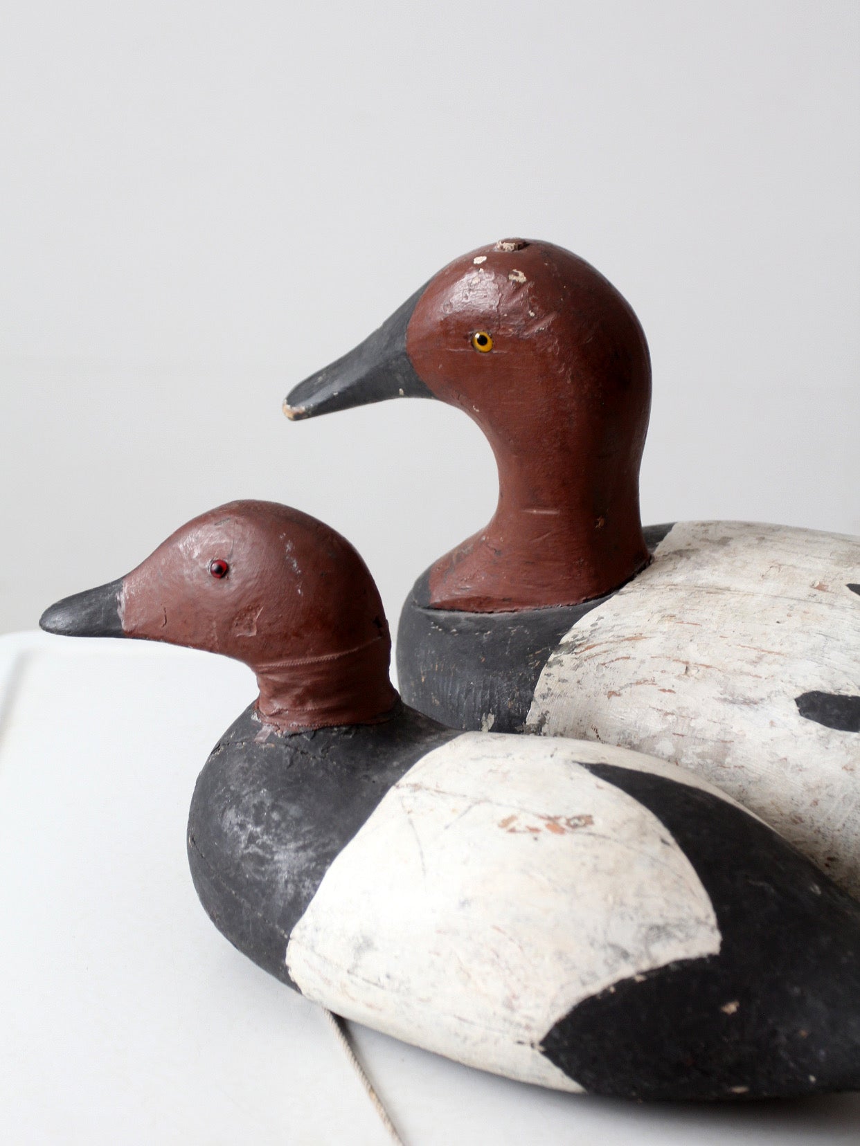 pair vintage wooden canvasback duck decoys