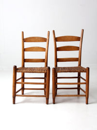 antique splint weave seat chairs pair