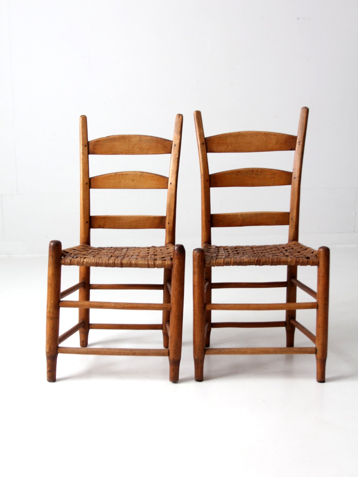 antique splint weave seat chairs pair