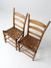 antique splint weave seat chairs pair