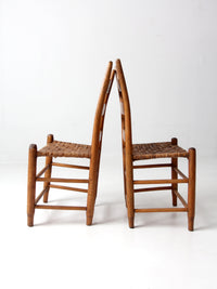 antique splint weave seat chairs pair