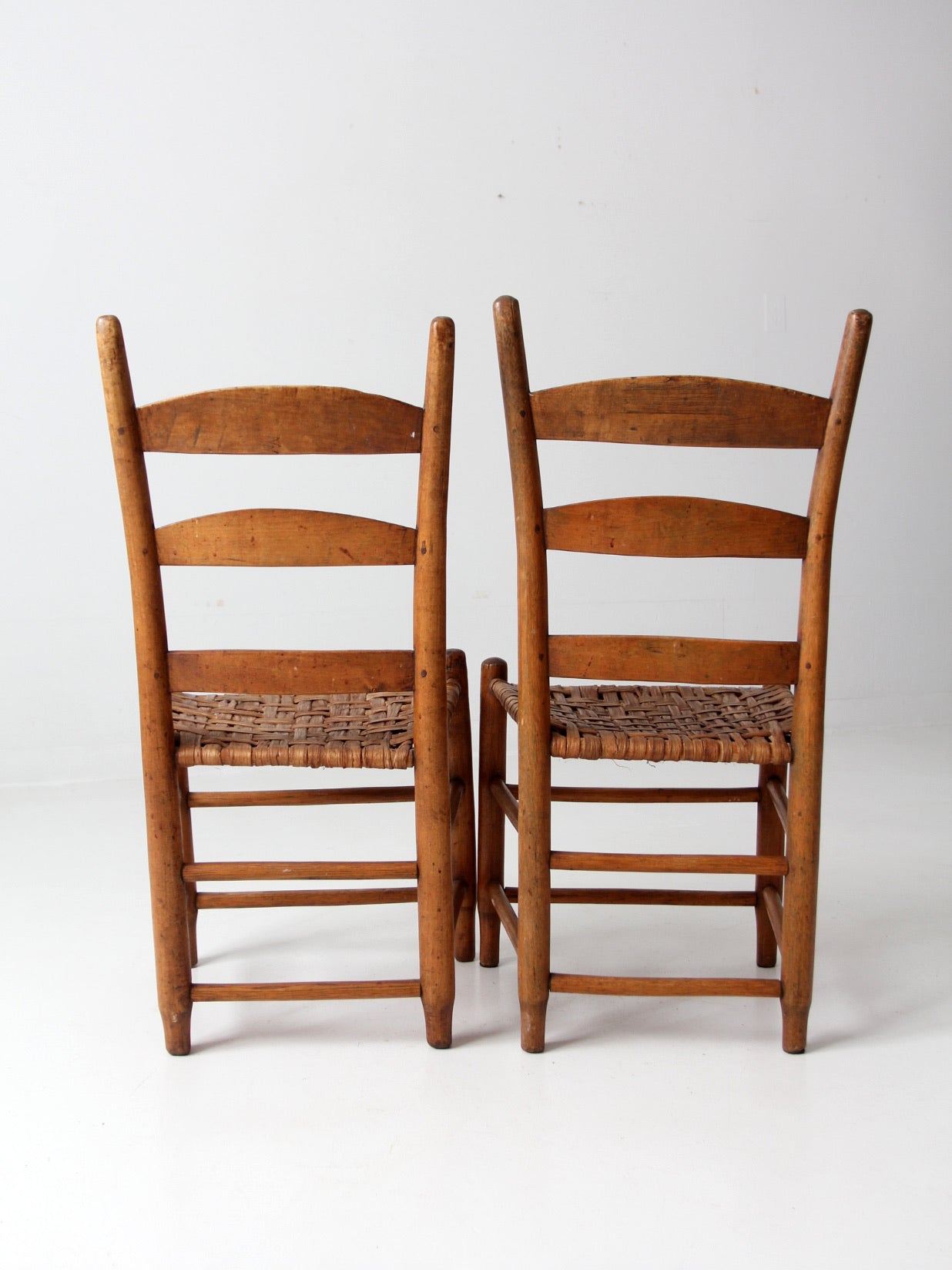 antique splint weave seat chairs pair